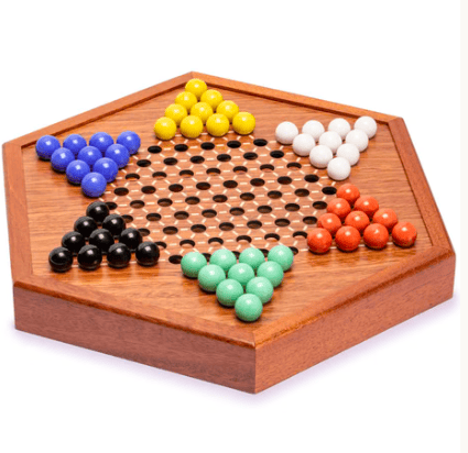 Wooden Chinese Checkers Halma Board Game Set with Storage Drawer and Solid Color Glass Marbles